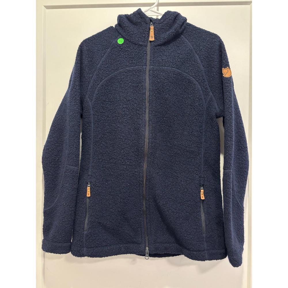 Fjall Raven Vardag Pile Fleece Hoodie Navy Blue Teddy Jacket Womens Medium